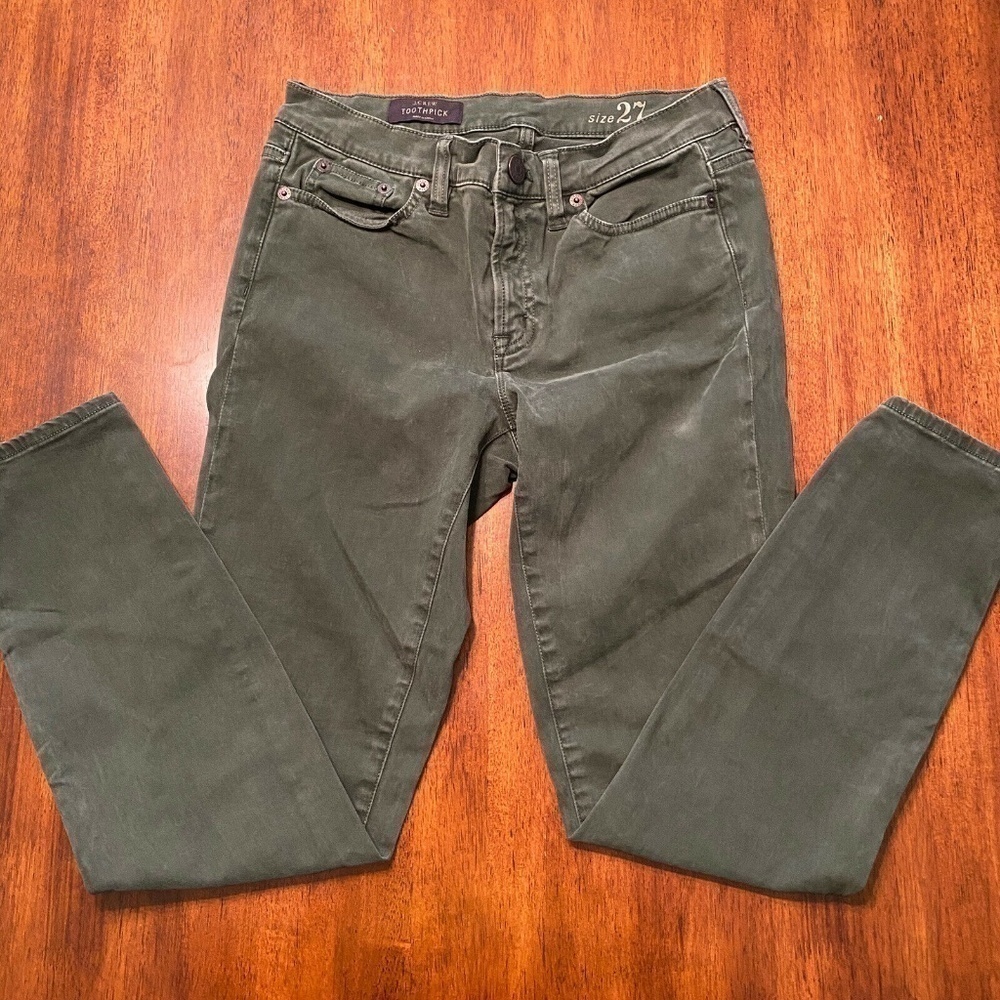 J Crew Mid Rise Toothpick Ankle Green Skinny Jeans
